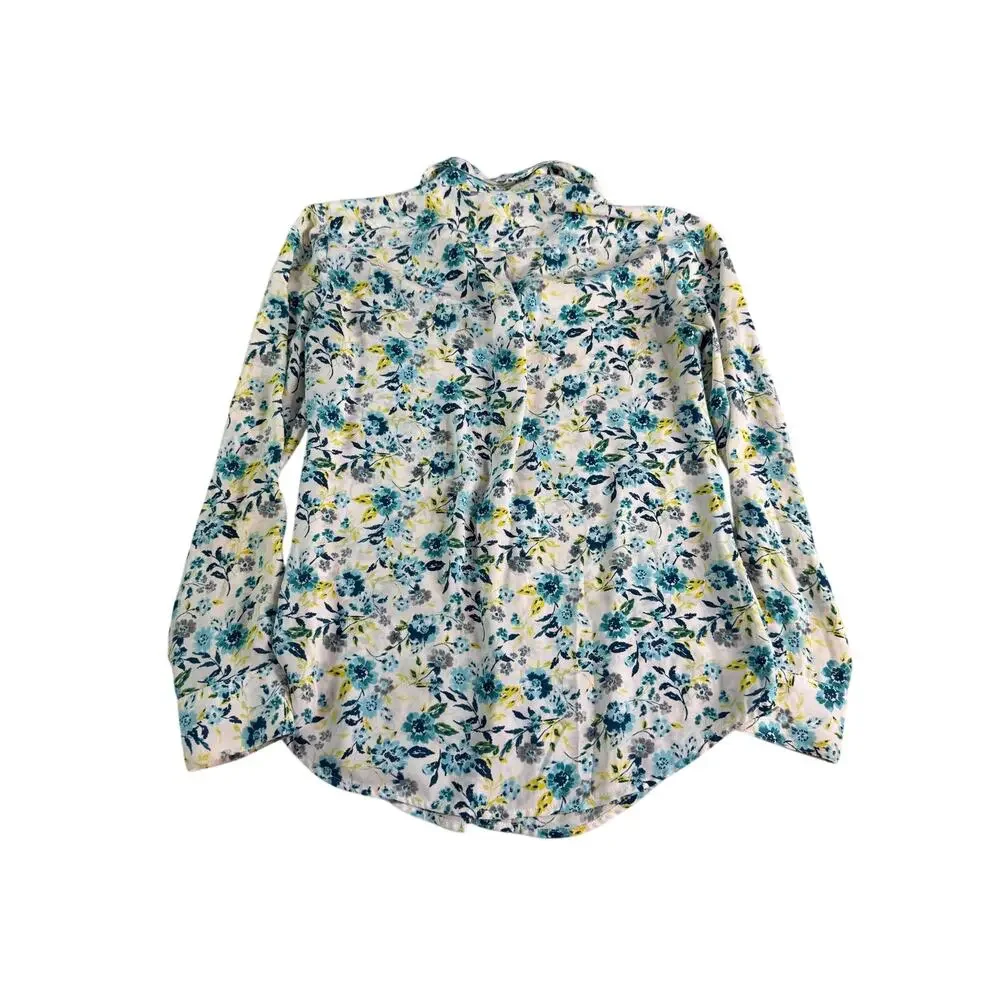 Banana Republic Floral Button Front Blouse XS Long Sleeve Career Shirt White - Picture 2 of 6